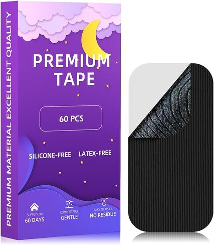 Mouth Tape for Sleeping Women & Men 60 Pack, Hypoallergenic, Latex Free & Gentle On Skin - Breathable & Pain-Free Removal - Skin Friendly, Ease to Use (Black-with Hole) in Kuwait