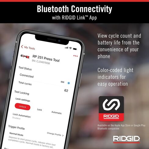مجموعة بطارية أداة ضغط مدمجة RIDGID 78208 RP 251 مع حلقات وفكوك ProPress (1/2 بوصة إلى 1-1/4 بوصة) ومشغل C1، أداة ضغط مدمجة للنحاس والفولاذ المقاوم للصدأ وPEX والفولاذ الكربوني in Kuwait