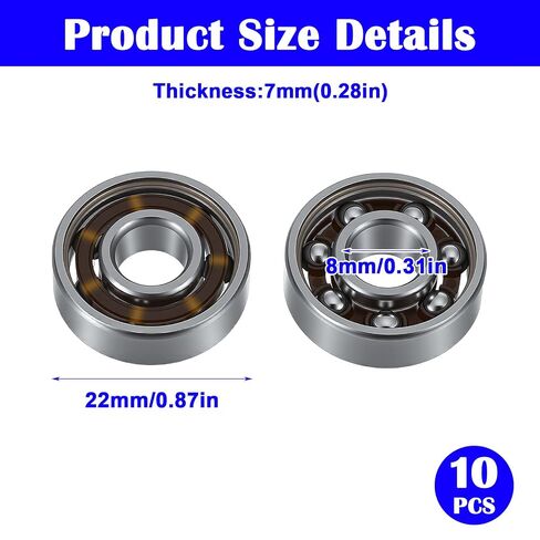 10 PCS 608 Stainless Steel Ball Bearings, High Precision, 8mm x 22mm x 7mm, Smooth Rotation for Fidget Spinners, Skateboards, 3D Printers, RC Cars in Kuwait