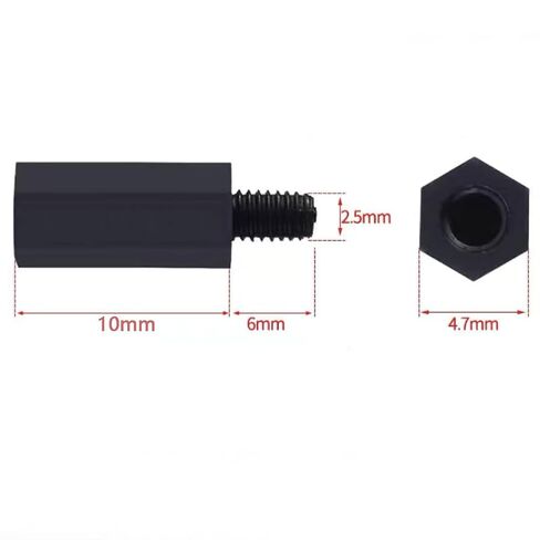 NACX M2.5 x 10mm + 6mm ذكر أنثى خيط سداسي نايلون PCB اللوحة الأم فاصل عمود المواجهة، أسود، 150 قطعة in Kuwait