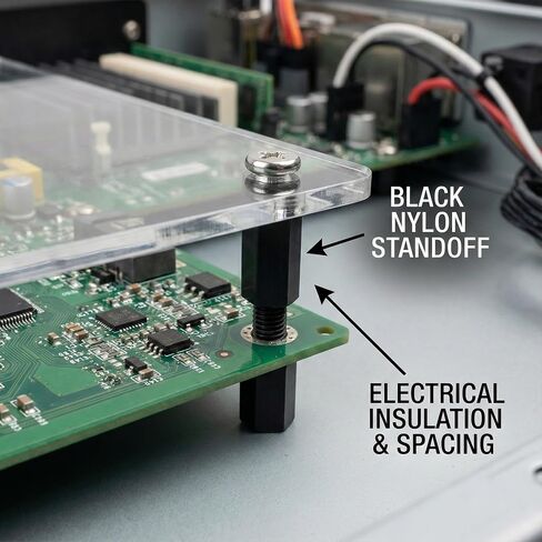 NACX M2.5 x 10mm + 6mm ذكر أنثى خيط سداسي نايلون PCB اللوحة الأم فاصل عمود المواجهة، أسود، 150 قطعة in Kuwait