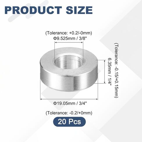 20 قطعة من uxcell فاصل ألومنيوم 3/4" OD x 3/8" ID x 1/4" طول جلبة مسمار بلمسة نهائية سادة فاصل معدني مستدير غير ملولب للبراغي والمسامير والقضبان، فضي in Kuwait