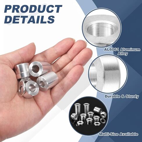 20 قطعة من uxcell فاصل ألومنيوم 3/4" OD x 3/8" ID x 1/4" طول جلبة مسمار بلمسة نهائية سادة فاصل معدني مستدير غير ملولب للبراغي والمسامير والقضبان، فضي in Kuwait
