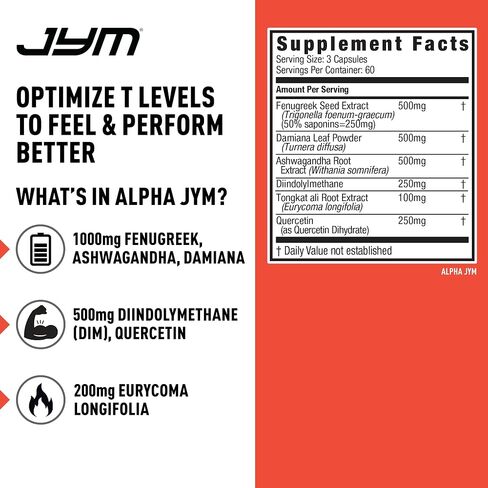Alpha JYM Testosterone Support for Men, Tongkat Ali, Ashwagandha - 180 Caps in Saudi Arabia