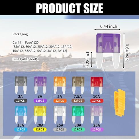 120PCS Car Mini Fuse Kit with Fuse Puller Tool,Blade Car Fuses Assortment Kit Includes 35A 30A 25A 20A 15A 10A 7.5A 5A 3A 2A,Universal Cars Mini Fuses Assortment Kits in Saudi Arabia