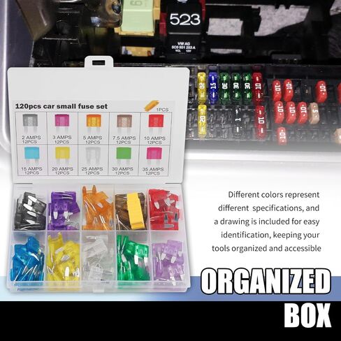 120PCS Car Mini Fuse Kit with Fuse Puller Tool,Blade Car Fuses Assortment Kit Includes 35A 30A 25A 20A 15A 10A 7.5A 5A 3A 2A,Universal Cars Mini Fuses Assortment Kits in Saudi Arabia