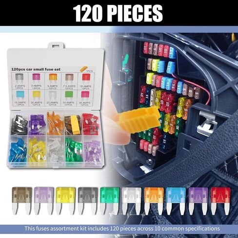 120PCS Car Mini Fuse Kit with Fuse Puller Tool,Blade Car Fuses Assortment Kit Includes 35A 30A 25A 20A 15A 10A 7.5A 5A 3A 2A,Universal Cars Mini Fuses Assortment Kits in Saudi Arabia