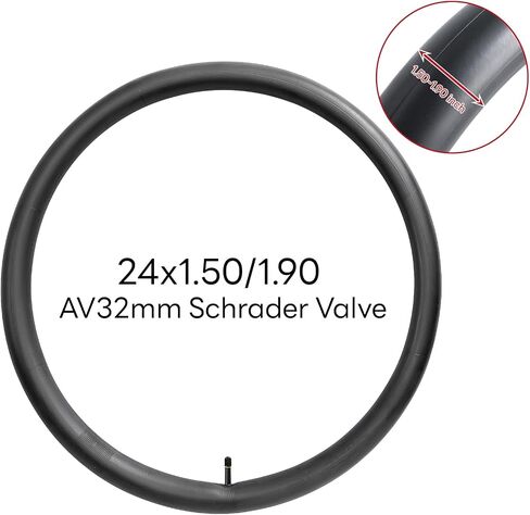 24x1.50/1.90 Heavy Duty Bike Tube, 24x1.50/1.75/1.90 AV32mm Replacement Bicycle Tube(Single), Reliable 24 x 1.50-1.90 Bike Inner Tube Schrader Valve for City/Road/Mountain Cycling Scenarios in Kuwait