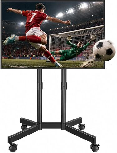 BONTEC Rolling TV Stand for 32-70 Inch TVs, Height Adjustable Mobile TV Cart on Wheels, Heavy Duty TV Stand Supports Up to 110lbs, Stable Dual-Column Design, Cable Management, Indoor Outdoor Use in Saudi Arabia