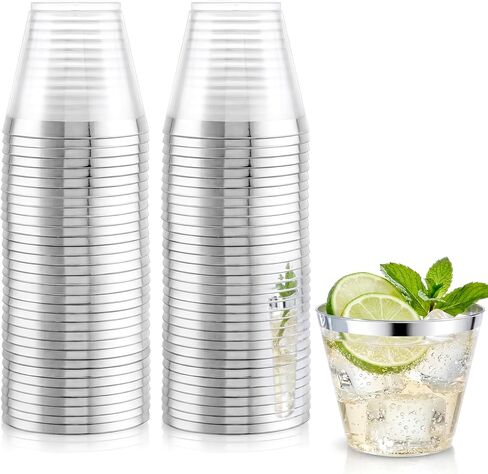 Hioasis 200Pcs 9OZ Clear Cups - Plastic Disposable Cups with Gold Trim, Heavy Duty & BPA-free for Party, Wedding, Reception in Saudi Arabia