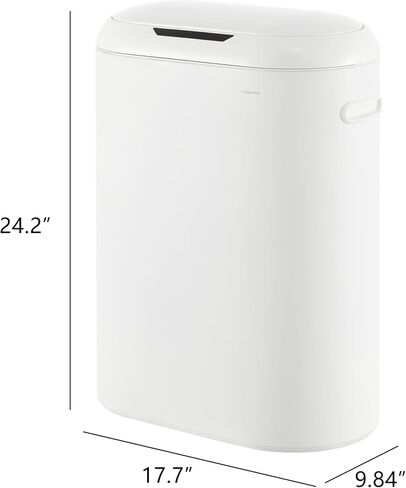 Happimess HPM1016C Robo Kitchen 13.2 جالون نحيف البيضاوي مستشعر الحركة بدون لمس سلة المهملات مع وضع اللمس، مقاومة بصمات الأصابع، حديثة، بسيطة للمنزل، المطبخ، المكتب، الحمام، قطن أبيض in Kuwait