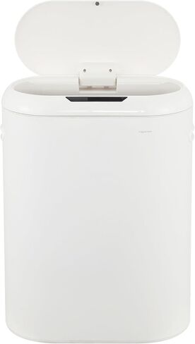 Happimess HPM1016C Robo Kitchen 13.2 جالون نحيف البيضاوي مستشعر الحركة بدون لمس سلة المهملات مع وضع اللمس، مقاومة بصمات الأصابع، حديثة، بسيطة للمنزل، المطبخ، المكتب، الحمام، قطن أبيض in Kuwait