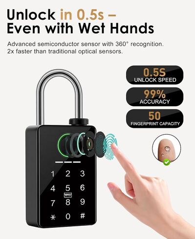 Heavy Duty Fingerprint Smart Padlock with Key, 6-in-1 Keyless Entry Lock with Code Keypad, Tuya App, RFID, Digital Combination Lock for Outdoor Gate, Fence, Shed, Pool, Storage Unit, Locker in Kuwait