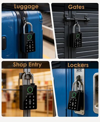 Heavy Duty Fingerprint Smart Padlock with Key, 6-in-1 Keyless Entry Lock with Code Keypad, Tuya App, RFID, Digital Combination Lock for Outdoor Gate, Fence, Shed, Pool, Storage Unit, Locker in Kuwait
