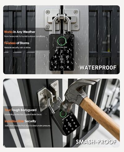 Heavy Duty Fingerprint Smart Padlock with Key, 6-in-1 Keyless Entry Lock with Code Keypad, Tuya App, RFID, Digital Combination Lock for Outdoor Gate, Fence, Shed, Pool, Storage Unit, Locker in Kuwait