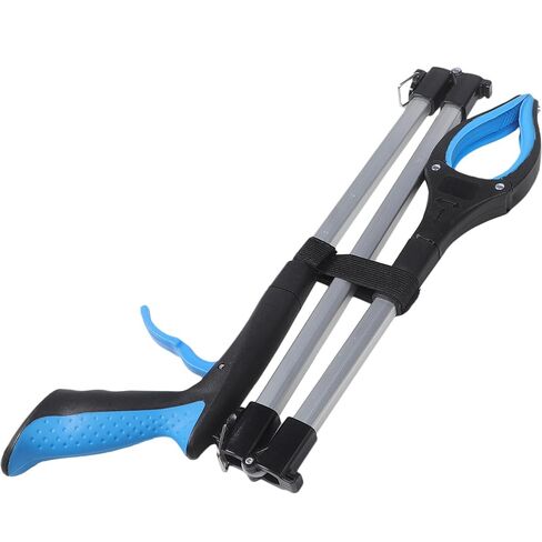 SHERCHPRY Foldable 3-Section Garbage Grabber Tool, Blue Long Handle Trash Pickup Tongs for Home Cleaning and Outdoor Waste Collection in Kuwait