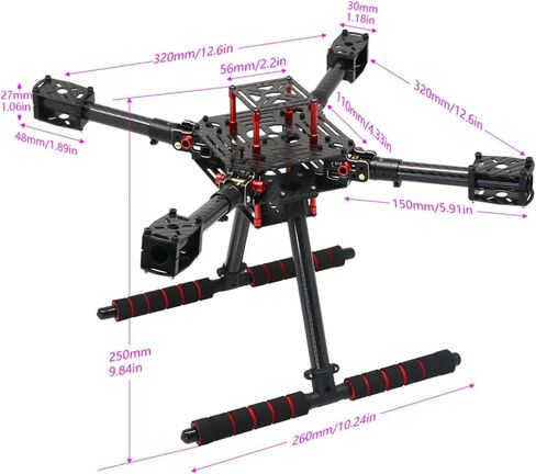 LX350 PRO 420mm Foldable Carbon Fiber Drone Frame Kit 16mm Arms Quadcopter Frame for FPV, Aerial Photography & Education, Lightweight DIY Build with Landing Gear in Kuwait
