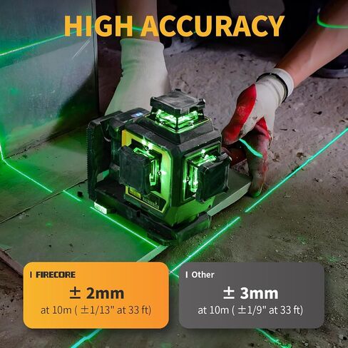 Firecore Laser Level 360 Self Leveling with 60" Tripod, 1/13" High Accuracy, Outdoor Pulse Mode to 197 Ft, Rechargeable Green Cross Line Lazer Leveler Tool for Construction, Home Renovation - F95T-XG in Kuwait