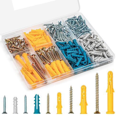 270PCS Wall Anchor and Screw Assortment Kit, Plastic Anchors with Screws, Multi-Size, 200-Piece Set in Storage Box in Kuwait