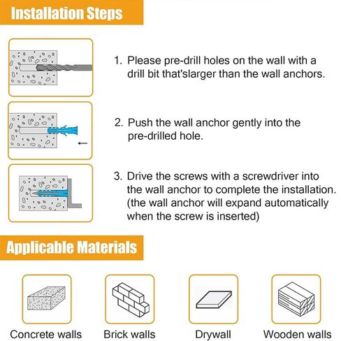 270PCS Wall Anchor and Screw Assortment Kit, Plastic Anchors with Screws, Multi-Size, 200-Piece Set in Storage Box in Kuwait