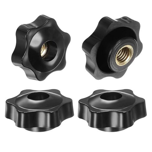 4 Pcs 32mm Star Knobs, Black Plastic Through Hole Clamping Handles, M6 Female Thread Threaded Hand Knobs with Brass Insert for Mechanical Equipment in Kuwait