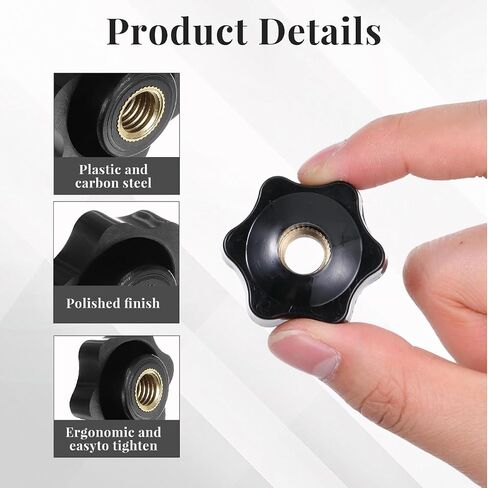 4 Pcs 32mm Star Knobs, Black Plastic Through Hole Clamping Handles, M6 Female Thread Threaded Hand Knobs with Brass Insert for Mechanical Equipment in Kuwait