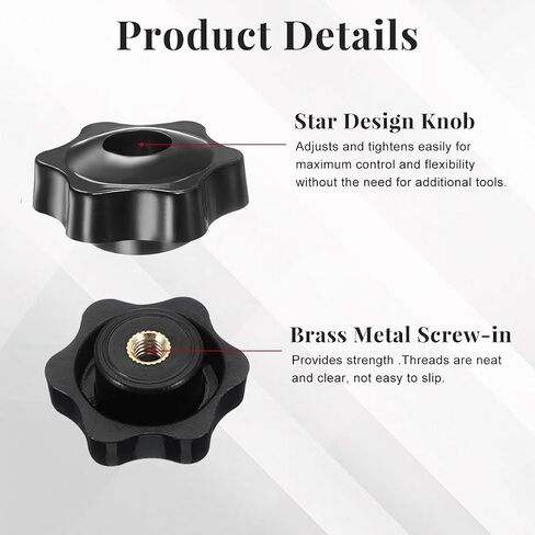 4 Pcs 32mm Star Knobs, Black Plastic Through Hole Clamping Handles, M6 Female Thread Threaded Hand Knobs with Brass Insert for Mechanical Equipment in Kuwait