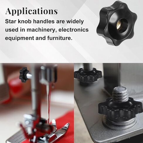 4 Pcs 32mm Star Knobs, Black Plastic Through Hole Clamping Handles, M6 Female Thread Threaded Hand Knobs with Brass Insert for Mechanical Equipment in Kuwait