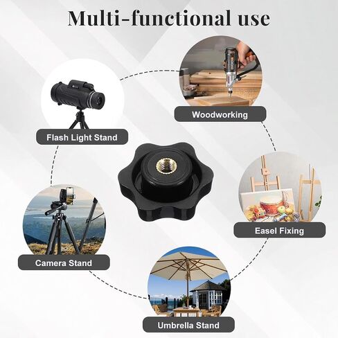 4 Pcs 32mm Star Knobs, Black Plastic Through Hole Clamping Handles, M6 Female Thread Threaded Hand Knobs with Brass Insert for Mechanical Equipment in Kuwait