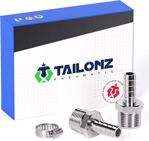 TAILONZ PNEUMATIC 304 Stainless Steel Hose Barb Fitting -5/16 Inch Barb to 1/4 Inch Male NPT Adapter（Pack of 3） in Kuwait