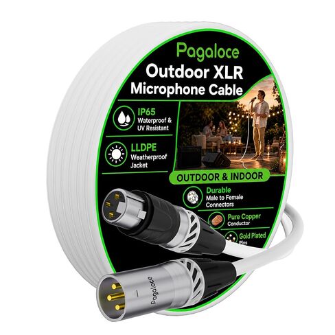 كابل XLR إلى XLR خارجي بطول 25 قدمًا، كابل ميكروفون ممتاز من ذكر إلى أنثى، سلك ميكروفون نحاسي نقي، سترة مزدوجة LLDPE+PVC، مقاومة للأشعة فوق البنفسجية، للاستخدام الخارجي والداخلي، دبابيس مطلية بالذهب، محمية متوازنة، أبيض in Kuwait