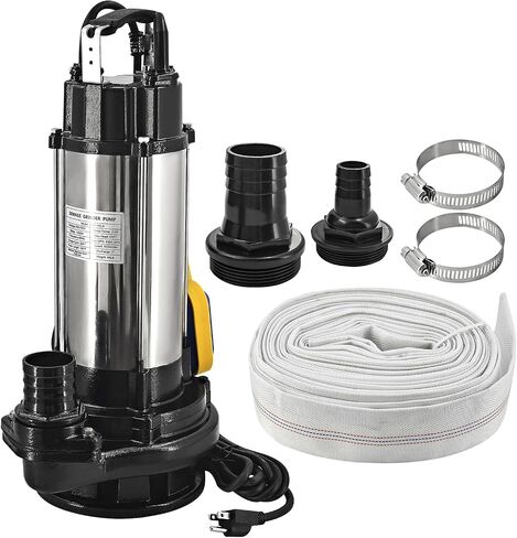 110V 2HP Sewage Grinder Pump, 4380GPH Submersible Sump Pump | w/Automatic Float Switch, 56FT Hose, 2'' NPT Discharge, Stainless Steel & Cast iron, for Basement Basin and Sewage Well in Kuwait