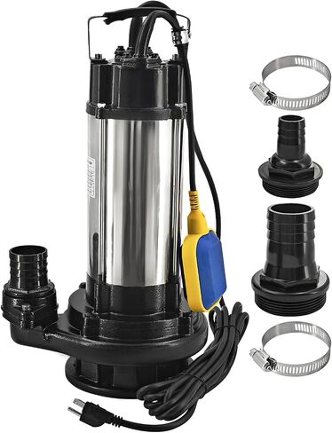 110V 2HP Sewage Grinder Pump, 4380GPH Submersible Sump Pump | w/Automatic Float Switch, 56FT Hose, 2'' NPT Discharge, Stainless Steel & Cast iron, for Basement Basin and Sewage Well in Kuwait