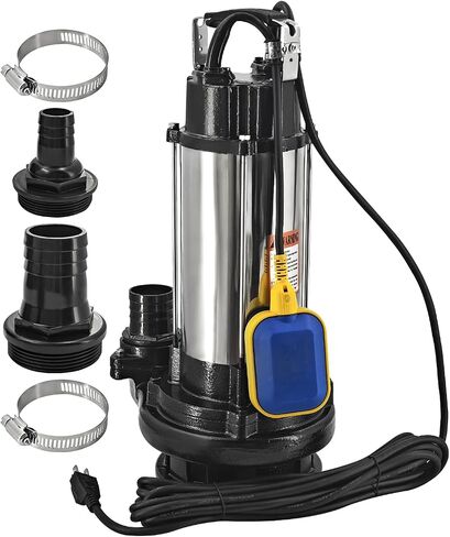 110V 2HP Sewage Grinder Pump, 4380GPH Submersible Sump Pump | w/Automatic Float Switch, 56FT Hose, 2'' NPT Discharge, Stainless Steel & Cast iron, for Basement Basin and Sewage Well in Kuwait