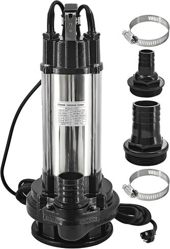 110V 2HP Sewage Grinder Pump, 4380GPH Submersible Sump Pump | w/Automatic Float Switch, 56FT Hose, 2'' NPT Discharge, Stainless Steel & Cast iron, for Basement Basin and Sewage Well in Kuwait