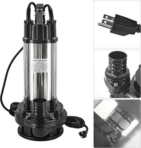 110V 2HP Sewage Grinder Pump, 4380GPH Submersible Sump Pump | w/Automatic Float Switch, 56FT Hose, 2'' NPT Discharge, Stainless Steel & Cast iron, for Basement Basin and Sewage Well in Kuwait