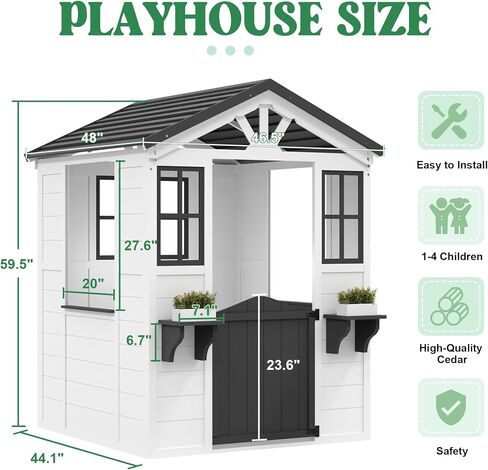 Cedar Wooden Kids Playhouse مع المطبخ المسرحي ، كوخ المغامرات الخشبية للفناء الخلفي ، مسرح الأطفال في الهواء الطلق للأطفال مع سقف الفينيل in Kuwait