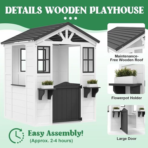 Cedar Wooden Kids Playhouse مع المطبخ المسرحي ، كوخ المغامرات الخشبية للفناء الخلفي ، مسرح الأطفال في الهواء الطلق للأطفال مع سقف الفينيل in Kuwait