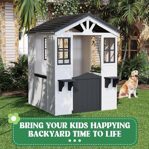 Cedar Wooden Kids Playhouse مع المطبخ المسرحي ، كوخ المغامرات الخشبية للفناء الخلفي ، مسرح الأطفال في الهواء الطلق للأطفال مع سقف الفينيل in Kuwait