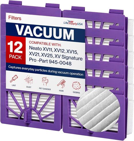 استبدال فلتر الهواء HEPA من LifeSupplyUSA متوافق مع المكانس الكهربائية الروبوتية Neato XV11 XV12 XV15 XV21 XV25 XV Signature Pro للحيوانات الأليفة والحساسية 945-0048 (12 حزمة) in Kuwait