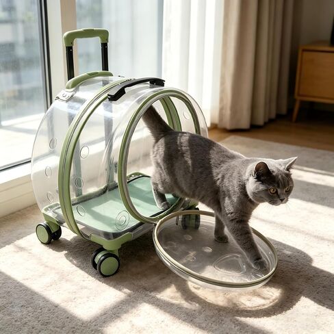 Cat Carrier with Rolling Wheels, Clear Pet Trolley Case Pet Backpack with Multiple Ventilation Holes for Cats and Dogs, Green in Saudi Arabia