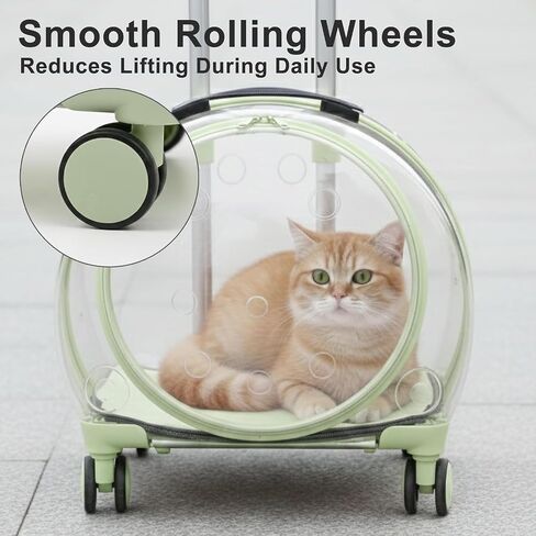 Cat Carrier with Rolling Wheels, Clear Pet Trolley Case Pet Backpack with Multiple Ventilation Holes for Cats and Dogs, Green in Saudi Arabia