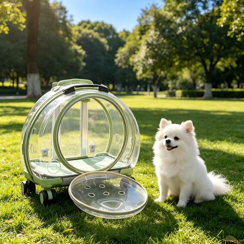 Cat Carrier with Rolling Wheels, Clear Pet Trolley Case Pet Backpack with Multiple Ventilation Holes for Cats and Dogs, Green in Saudi Arabia
