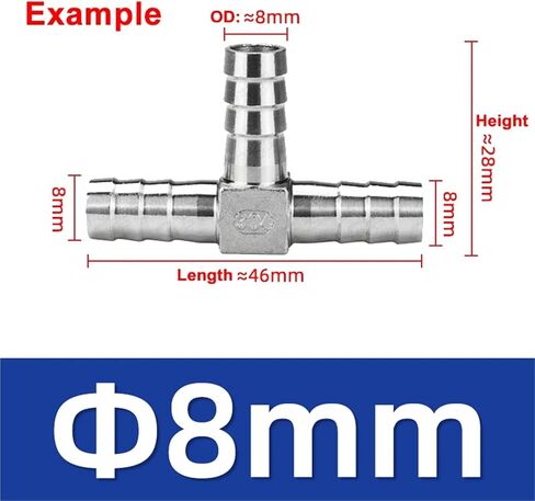 304 Stainless Steel T-Type 6/8/10/12/13/14/15/16/19/20/25/32/40/50mm Three-way Straight Through Joint Water Pipe 1Pcs(6mm) in Kuwait