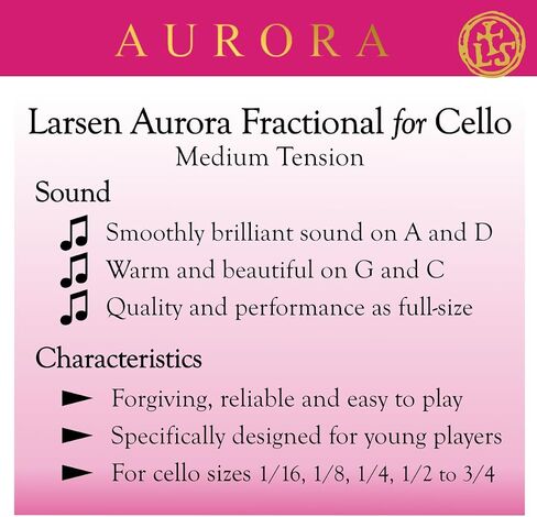 Larsen Aurora Cello Strings – 1/2 Size Medium Tension String Set for Fractional Cello – Affordable, Professional-Grade Cello Strings for Young Cellists in Kuwait