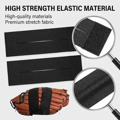 2 PCS Baseball Glove Wrap, Softball Glove Strap Elastic Band 13"x4" Nylon Black, Quick Pocket Formation for All Gloves, Players Accessories in Kuwait