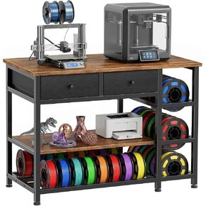 3D Printer Stand with Storage,3-Tier Heavy Duty 3 D Printer Table Shelf with 2 Fabric Drawers, 3 D Printing Desk for Tools and Supplies (Brown) in Saudi Arabia