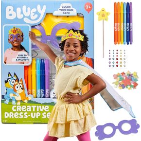 Bluey Creative Dress-Up Set, Includes Colorable Cape, Felt Crown, & Play Mask, Foam Stickers, Coloring Markers, and Gems, Bluey Toys, Toddler Activities, Dress Up Costumes for Kids, Fun Family Toy in Saudi Arabia
