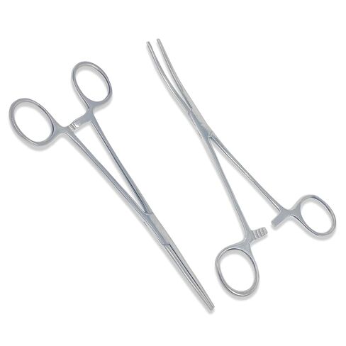 2PC Heavy Duty Locking Forceps Clamps with Full Serrated Jaws - Premium Quality - Ideal Hemostats for Nurses Fishing Pruning Taxidermy Crafts Electronics and Hobby (Straight+Curved - 8 in.) in Saudi Arabia