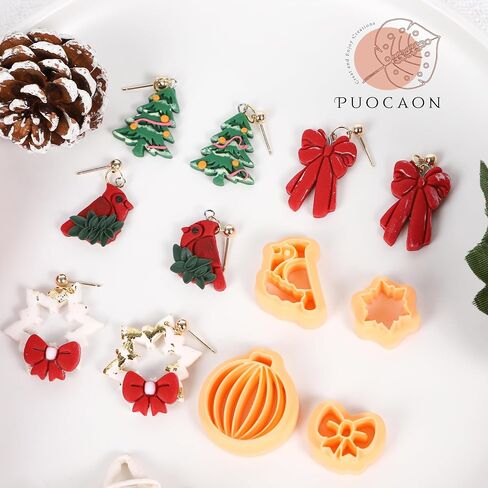 Puocaon عيد الميلاد البوليمر الطين القواطع - 23 جهاز كمبيوتر شخصى عيد الميلاد الاشياء البوليمر الطين القواطع للمجوهرات أقراط شجرة عيد الميلاد زخرفة القوس سانتا كلوز بيل الغزلان دوامة قصب الحلوى in Kuwait